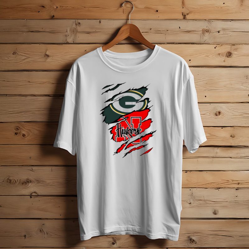 Packers Huskers G Green Bay Logo Nebraska N Huskers Combination T Shirt T Shirt 1 1