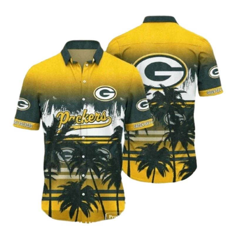 Packers Logo With Palm Trees And Yellow Gradient Design Hawaiian Shirt 1
