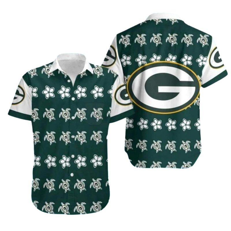 Packers Logo With Turtle And Flower Pattern Hawaiian Shirt 1