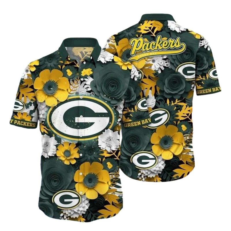 Packers Monochrome Elegance Flowers Hawaiian Shirt 1