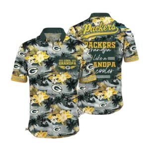 Packers With Cool Grandpa And Floral Design Hawaiian Shirt