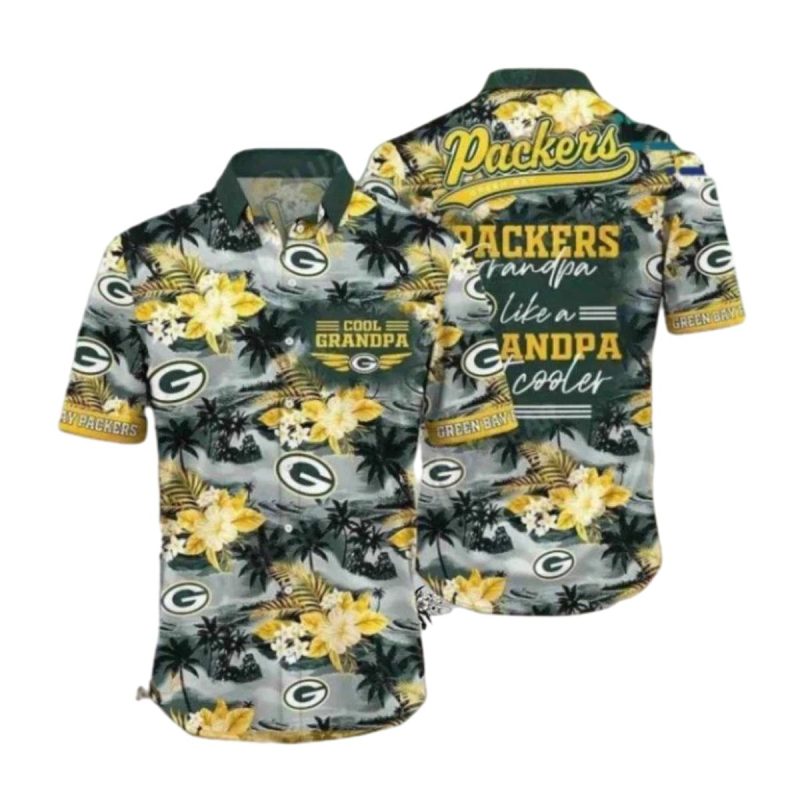 Packers With Cool Grandpa And Floral Design Hawaiian Shirt 1