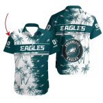 Philadelphia Eagles Palm Breeze White And Dark Green Hawaiian Shirt