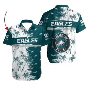 Philadelphia Eagles Palm Breeze White And Dark Green Hawaiian Shirt