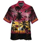 Palm Shadows Sunset Cardinals Scenic Tropical Hawaiian Shirt