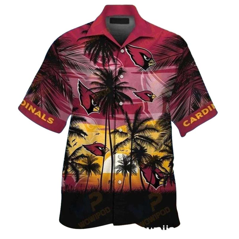 Palm Shadows Sunset Cardinals Scenic Tropical Hawaiian Shirt 1