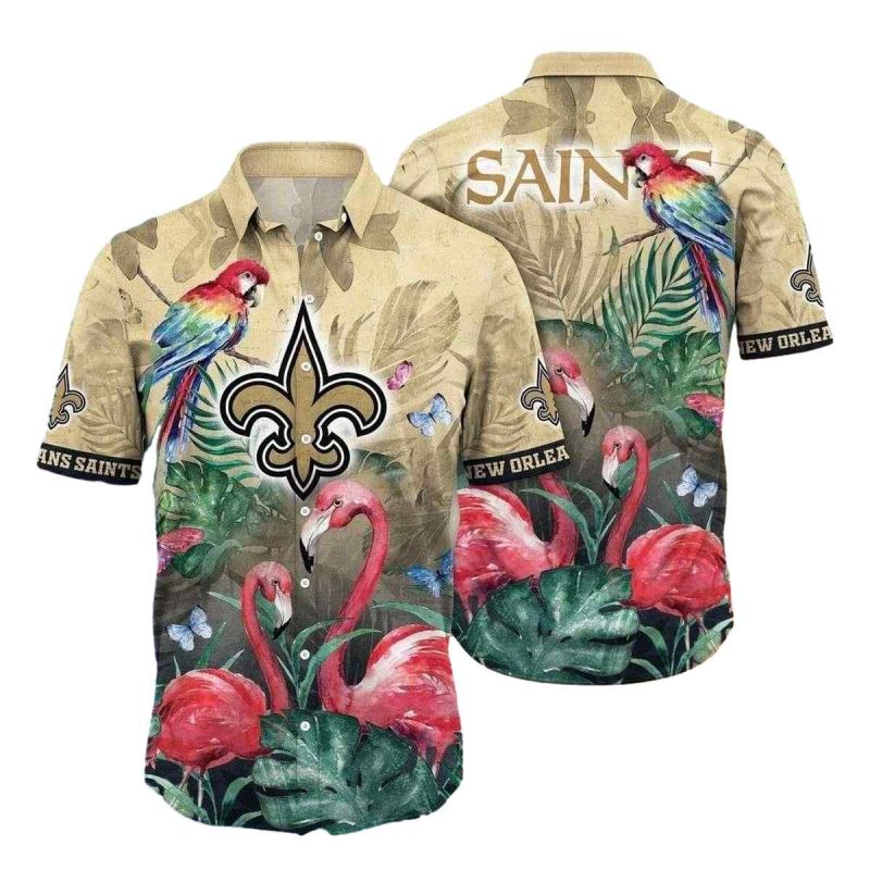 Parrot And Flamingo Tropical New Orleans Saints Hawaiian Shirt 1