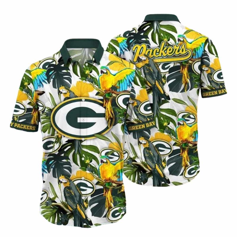 Parrot Paradise Green Bay Packers Exotic Birds Hawaiian Shirt 1