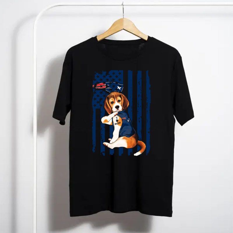 Patriotic Beagle Wearing New England Patriots Jersey I Love Mom T Shirt T Shirt 1