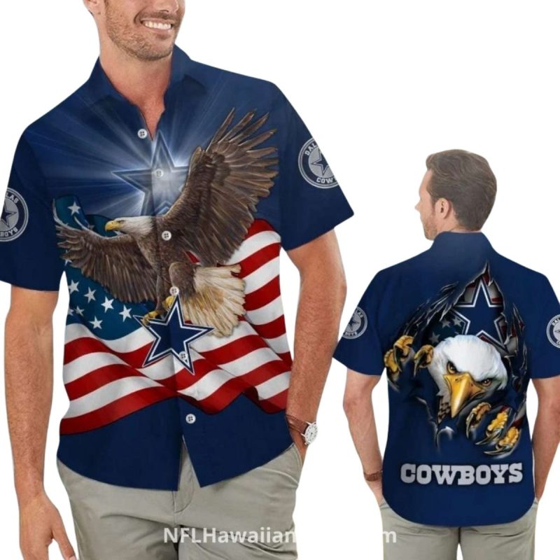 Patriotic Dallas Cowboys Eagle Flag Beach Hawaiian Shirt 1