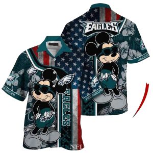 Personalized Patriotic Mascot Salute Mickey Mouse Philadelphia Eagles Tropical Hawaiian Shirt