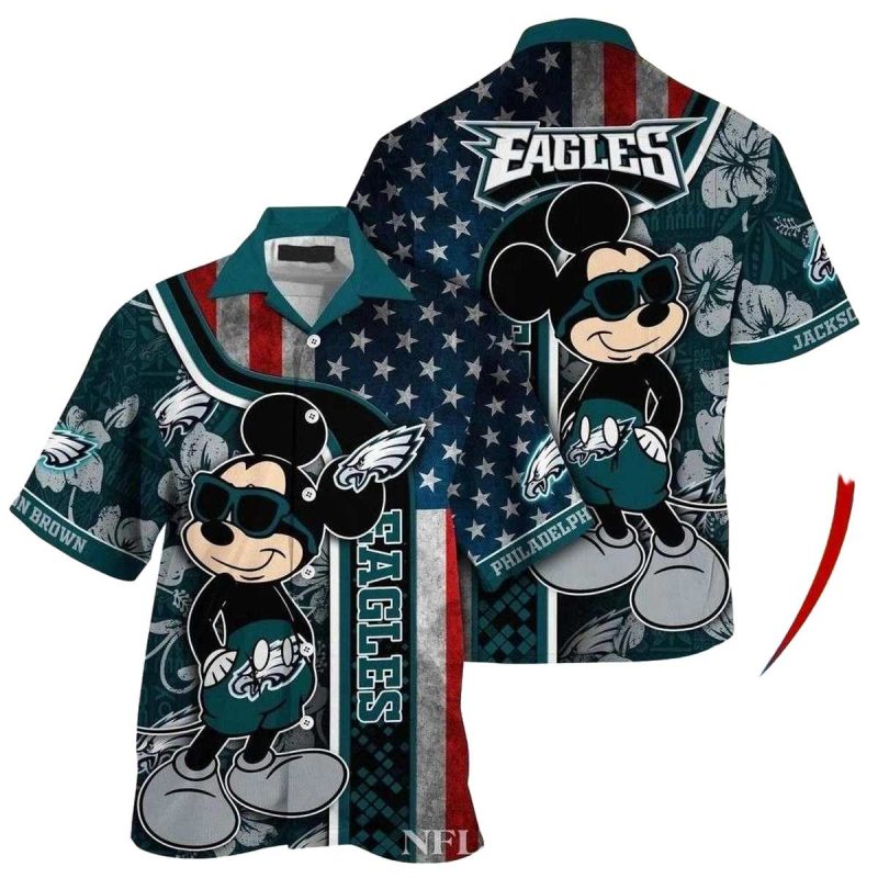 Patriotic Mascot Salute Mickey Mouse Philadelphia Eagles Tropical Hawaiian Shirt 1