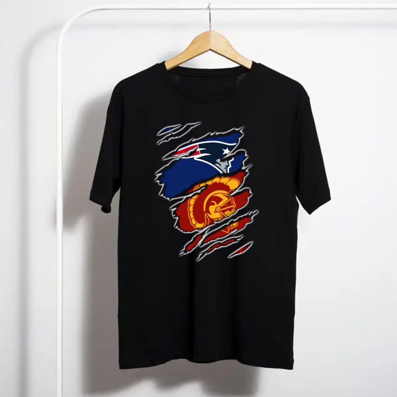 Patriots And Trojans Logo Mashup Ripped T Shirt T Shirt 1