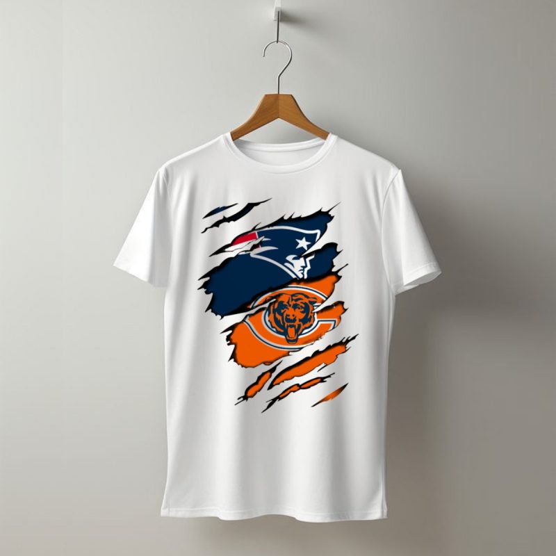 Patriots Bears Logos Clash Ripped T Shirt T Shirt 1