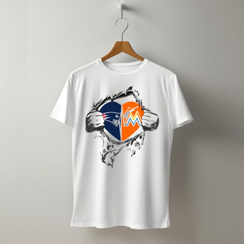 Patriots Marlins Heart Split With Nfl And Mlb T Shirt T Shirt 1