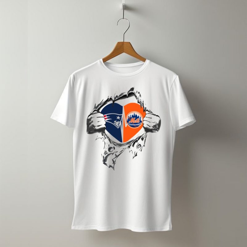 Patriots Mets Heart Design Featuring Iconic Logos And Split Color Scheme T Shirt T Shirt 1