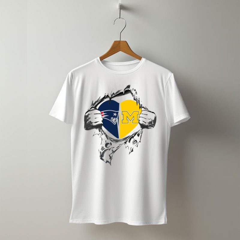 Patriots Michigan Heart Design Football Fan T Shirt T Shirt 1