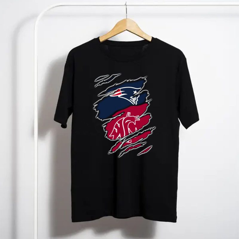 Patriots New England And Washington State Cougars Logos Torn T Shirt T Shirt 1