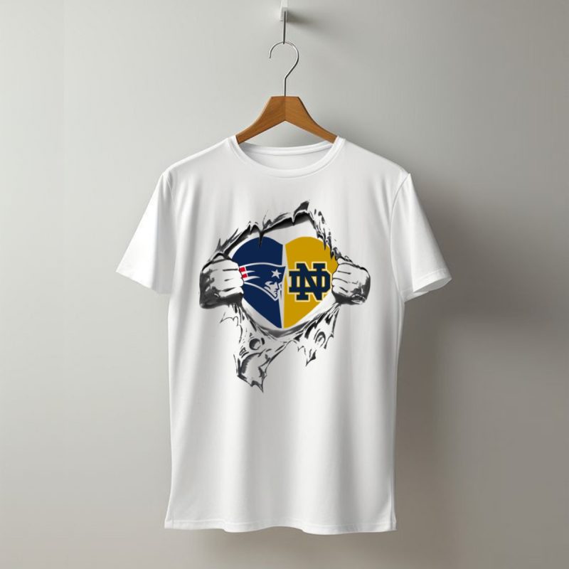 Patriots Notre Dame Heart Logo Tear T Shirt T Shirt 1
