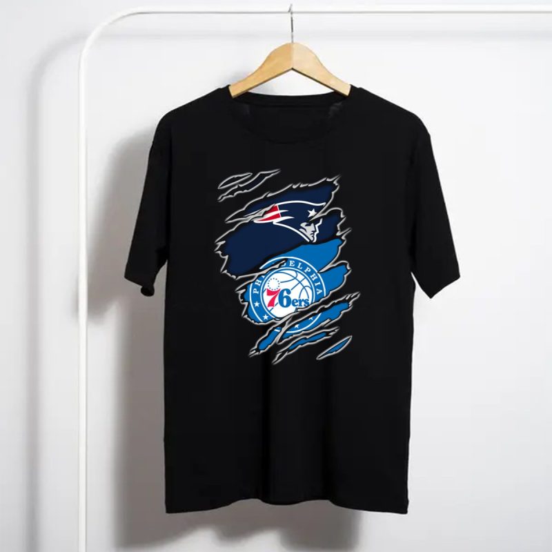 Patriots Philadelphia 76Ers Logos Ripped T Shirt T Shirt 1