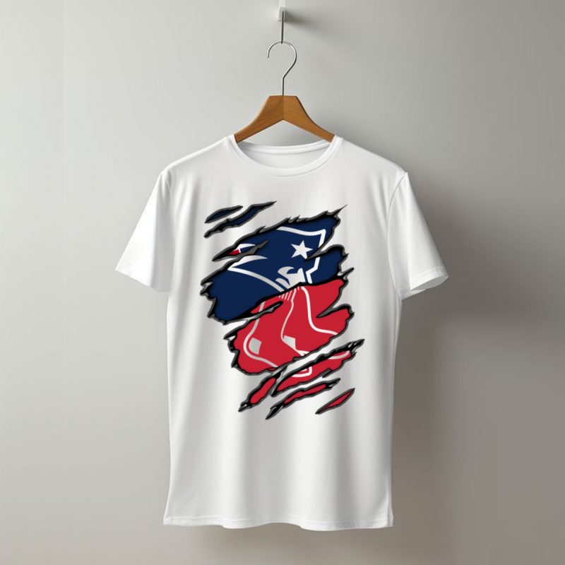 Patriots Red Sox Logo Mashup On Torn Background T Shirt T Shirt 1
