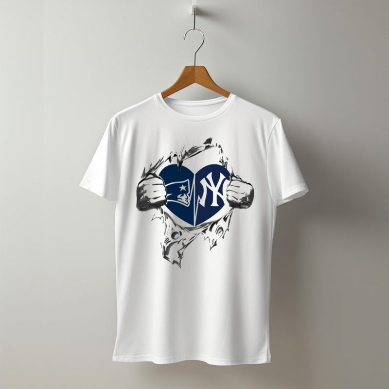 Patriots Yankees Heart Logo With Torn Metal Effect T Shirt T Shirt 1