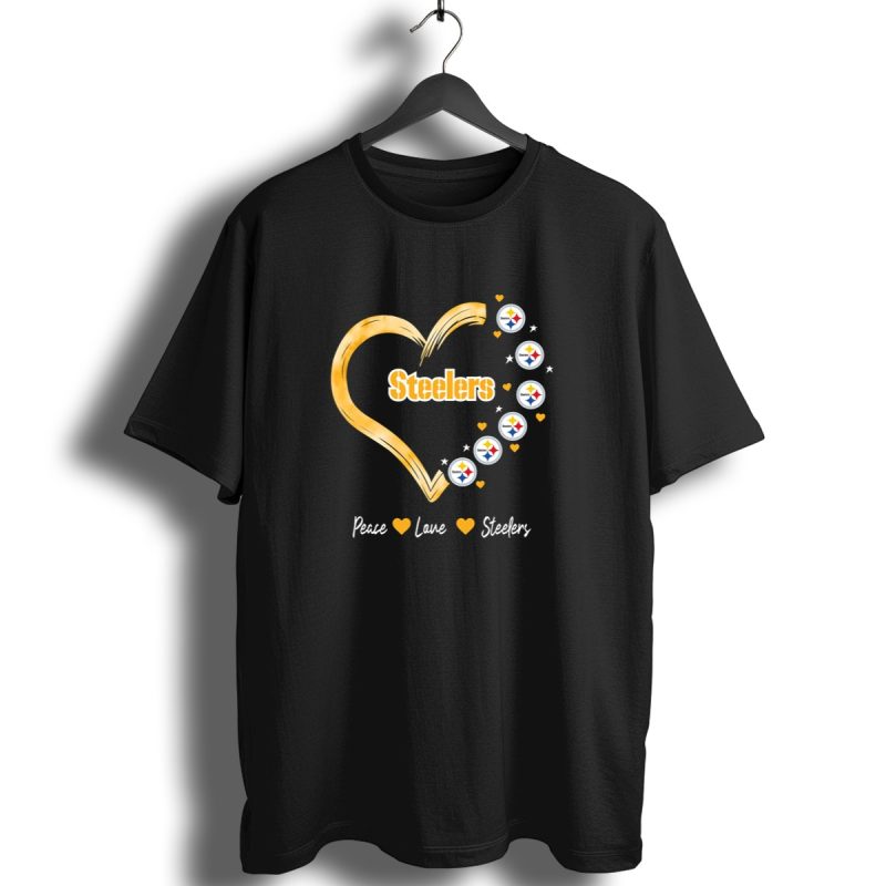 Peace Love Steelers Heart Filled With Pittsburgh Steelers Logos And Stars T Shirt 1 T Shirt 1