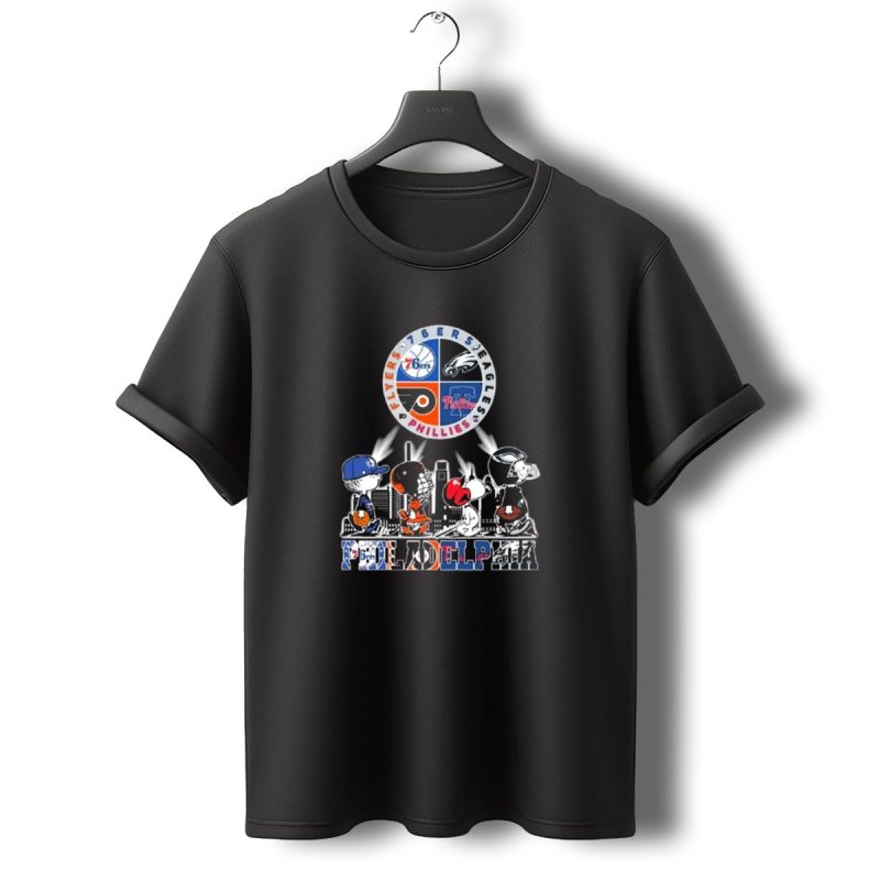 Peanuts Characters In Philadelphia Flyers 76Ers Eagles Phillies Sports Mashup T Shirt T Shirt 0 1