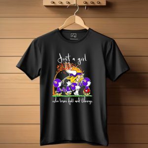 Peanuts Characters Just A Girl Who Loves Fall And Vikings With Autumn Tree And Football Helmets T Shirt