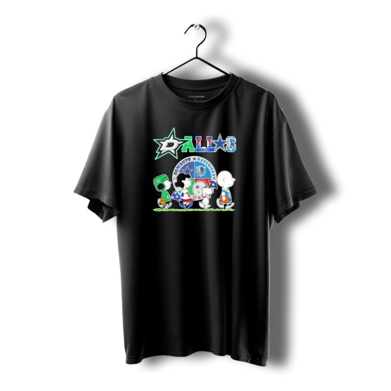 Peanuts Characters Walking With Dallas Cowboys Mavericks Stars T Shirt 1 T Shirt 1 1
