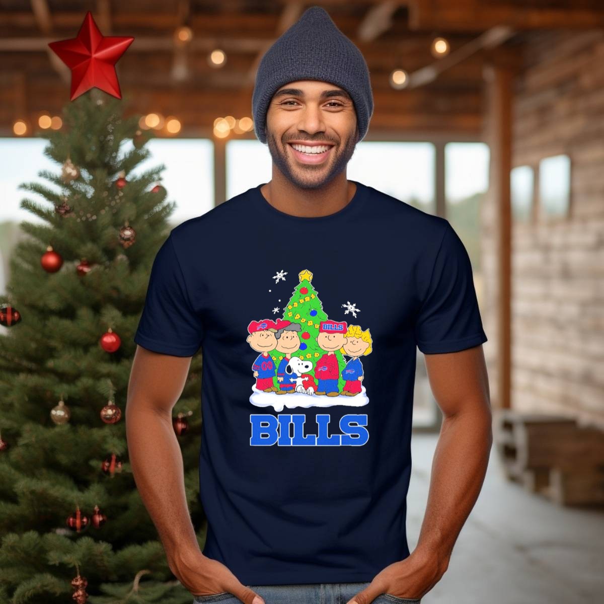 Peanuts-Characters-With-Buffalo-Bills-Christmas-Tree-And-Snowflakes-T-Shirt-1_t-shirt-1_2