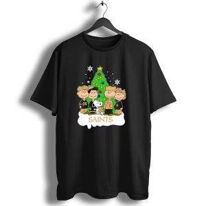 Peanuts Christmas New Orleans Saints Characters With Tree T Shirt