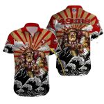 Personalized 49ers Gold Rush Warrior Red Striped Hawaiian Shirt