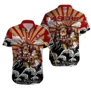 Personalized 49ers Gold Rush Warrior Red Striped Hawaiian Shirt