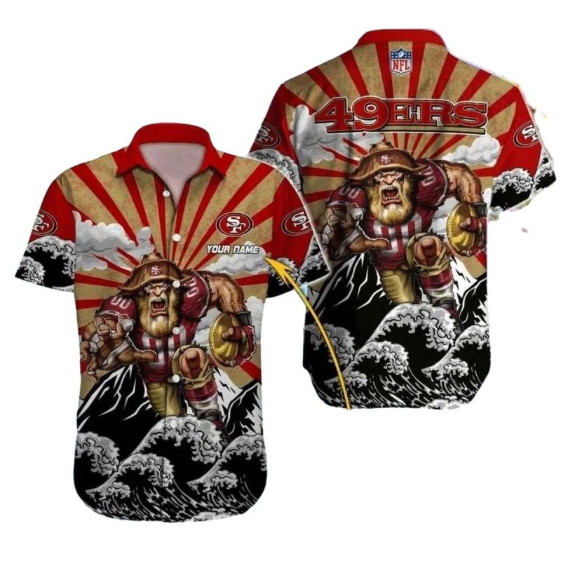 Personalized 49Ers Gold Rush Warrior Red Striped Hawaiian Shirt 1