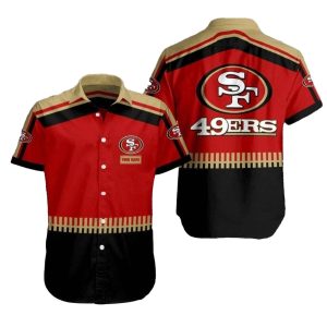 Personalized 49ers Gridiron Gold Stripes Hawaiian Shirt