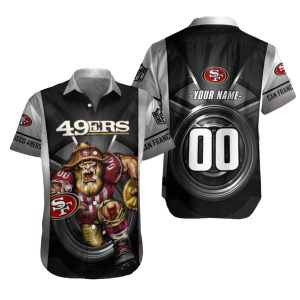 Personalized 49ers Gridiron Mascot Monochrome Hawaiian Shirt