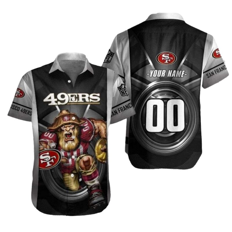 Personalized 49Ers Gridiron Mascot Monochrome Hawaiian Shirt 1