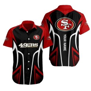 Personalized 49ers Logo Speed Rush Sleek Black Pattern Hawaiian Shirt