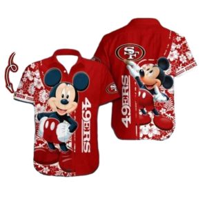 Personalized 49ers Mickey Mouse Red Floral Design Hawaiian Shirt
