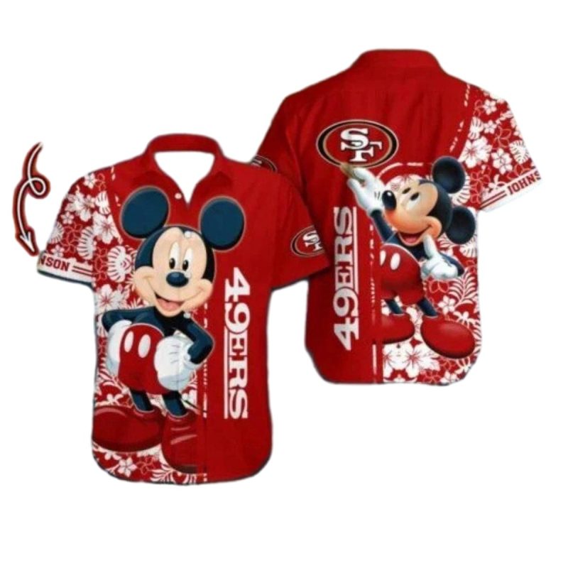 Personalized 49Ers Mickey Mouse Red Floral Design Hawaiian Shirt 1