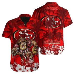 Personalized 49ers Red Zone Rush Tropical Warrior Hawaiian Shirt