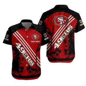 Personalized 49ers Sunset Palm Silhouette Red Black Hawaiian Shirt