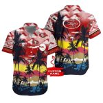 Personalized 49ers Sunset Palms Black And Red Gradient Hawaiian Shirt