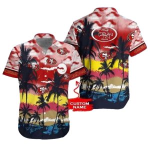 Personalized 49ers Sunset Palms Black And Red Gradient Hawaiian Shirt