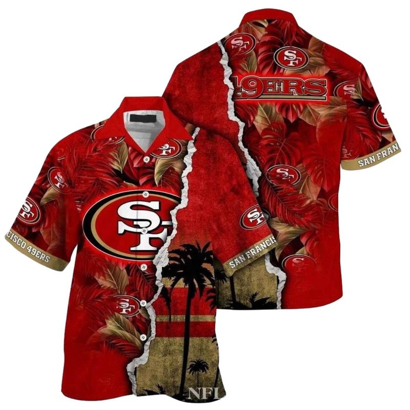 Personalized 49Ers Sunset Stripe Red Hawaiian Shirt 1