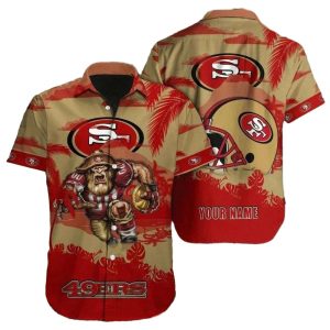Personalized 49ers Warrior Spirit Gold Rush Mascot And Helmet Hawaiian Shirt