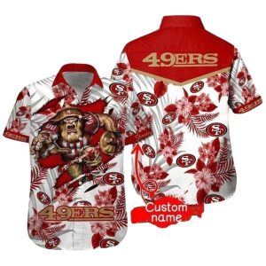 Personalized 49ers Warrior Spirit White Floral Hawaiian Shirt