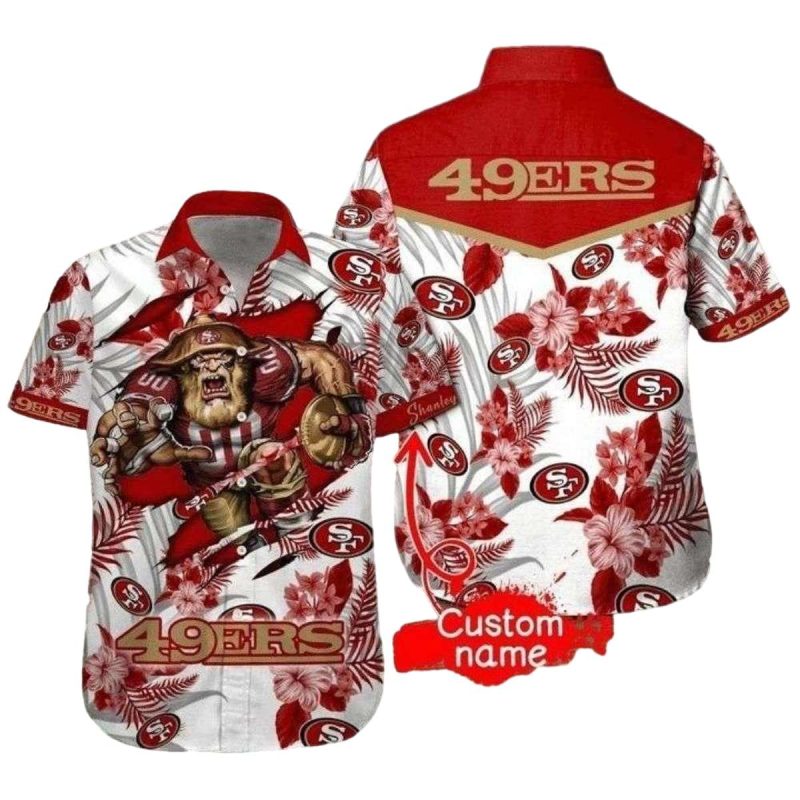 Personalized 49Ers Warrior Spirit White Floral Hawaiian Shirt 1