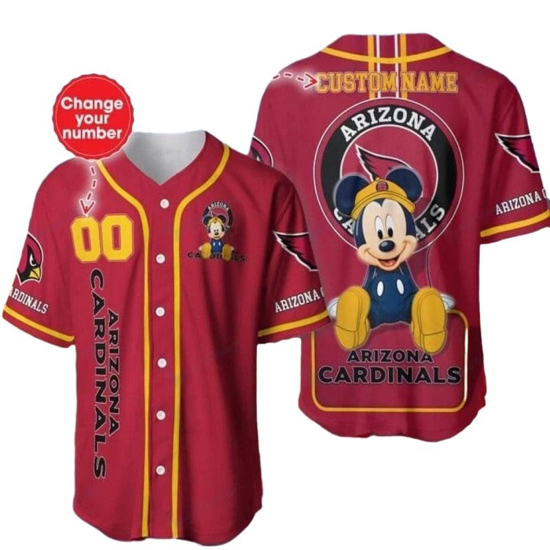 Personalized Arizona Cardinals And Mickey Mouse Baseball Jersey 1